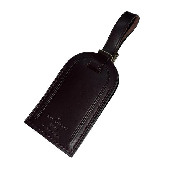 Louis Vuitton Name Tag Maroon Leather Bordeaux Burgundy Goldtone - Picture 6 of 16